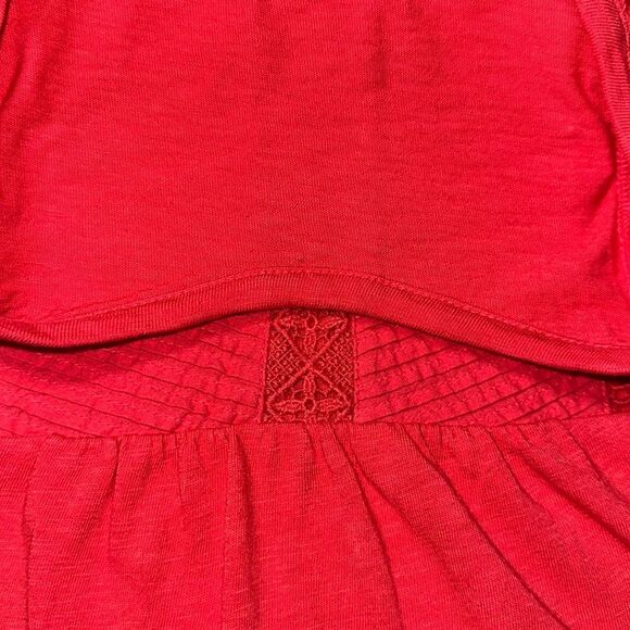 Talbots L Red Crochet Lace Pleated Front Short Sleeve Cotton Modal Tee - Picture 10 of 11